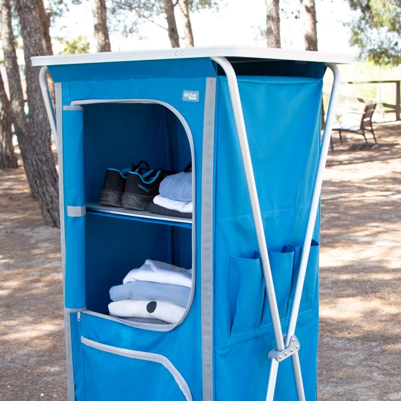 Armario Plegable de Tela Camping 4 Niveles, 80x11x66 Cm, Azul