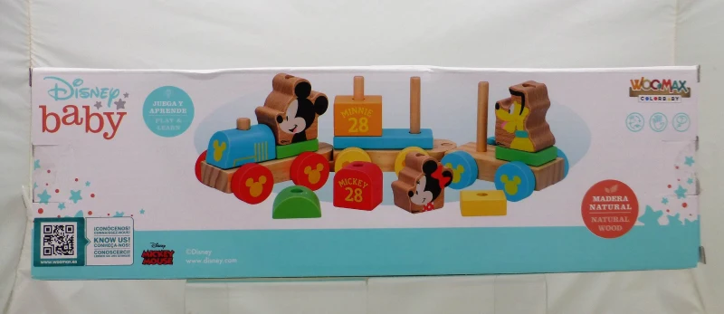 Tren de Madera Disney Woomax, 14 Piezas y 3 Vagones, 36x10x11,5 Cm, Madera Natural