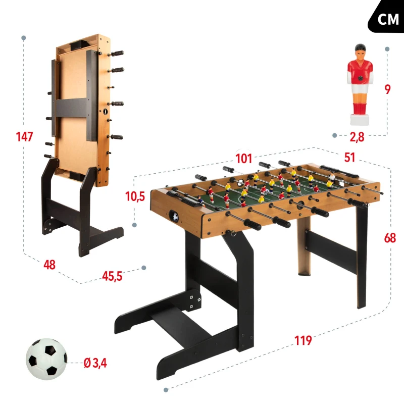 Futbolín Plegable con Patas Extensibles, 101x51x70 Cm, Madera