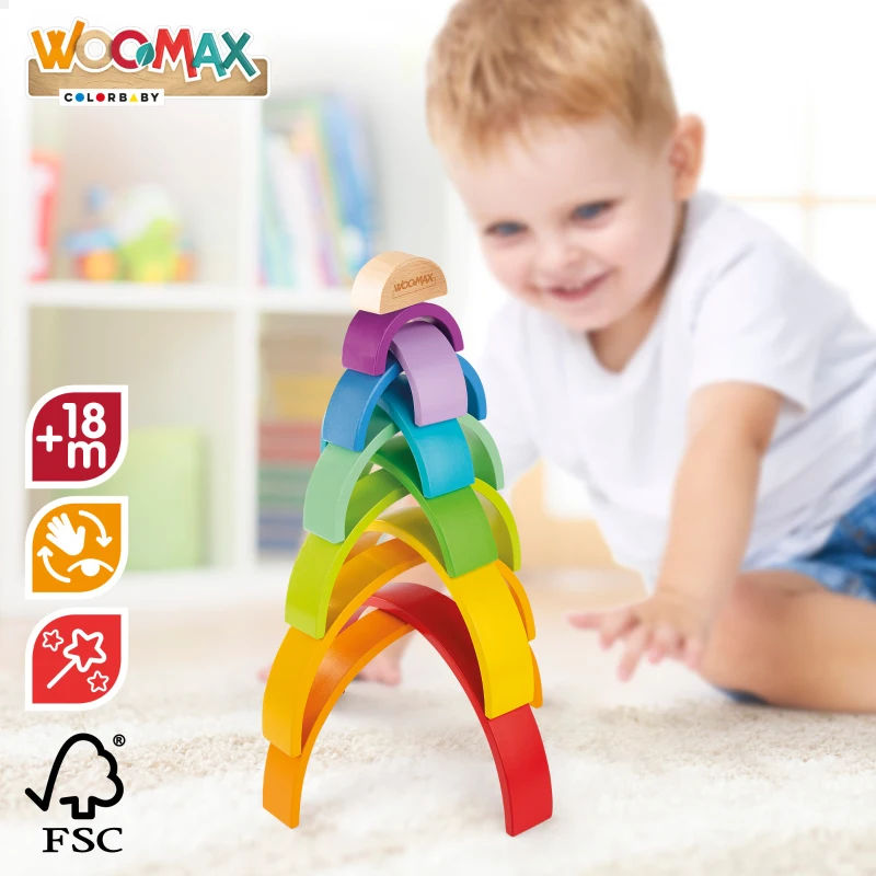 Arcoíris de Madera WOOMAX XL 11 Piezas Educativo, 36,5x6x18,5 Cm, Multicolor