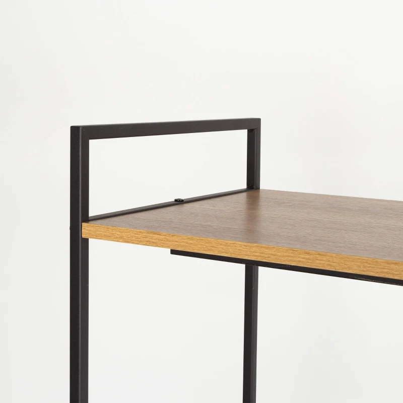 Armario Perchero Abierto Madera y Acero con Barra y 2 Estantes, 83x39x167 Cm, Madera Natural y Negro