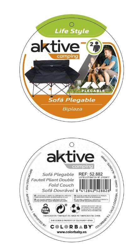 Silla de Camping Doble Plegable con Estructura de Acero, 107x63x88 Cm, Negro