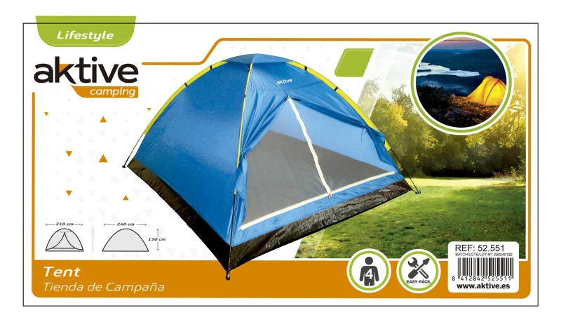 Tienda de Campaña Iglú para 4 Personas, 210x240x130 Cm, Azul