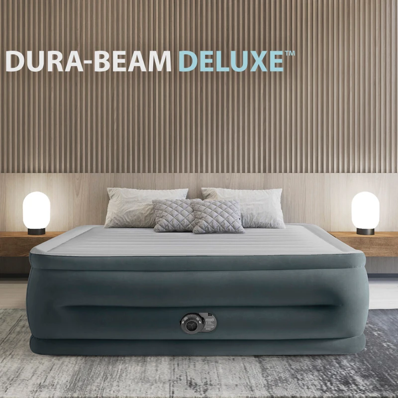 Colchón Hinchable Doble Elevado con Hinchador Eléctrico, 152x203x56 Cm, Gris