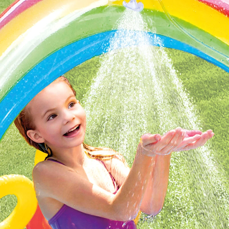 Centro de Juegos Hinchable INTEX con Tobogán y Doble Piscina, 297x193x135 Cm, Arcoíris