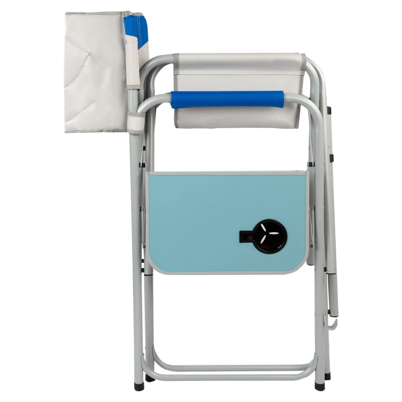 Silla de Director Plegable XL con Mesa Lateral y Reposapiés, 58x57x103 Cm, Azul y Gris