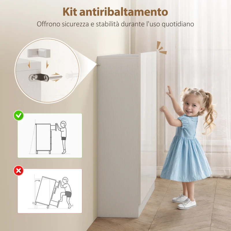 HOMCOM Scarpiera Slim da Ingresso per 25-30 Paia di Scarpe con Ante a Chiusura Ammortizzata, Bianco Lucido