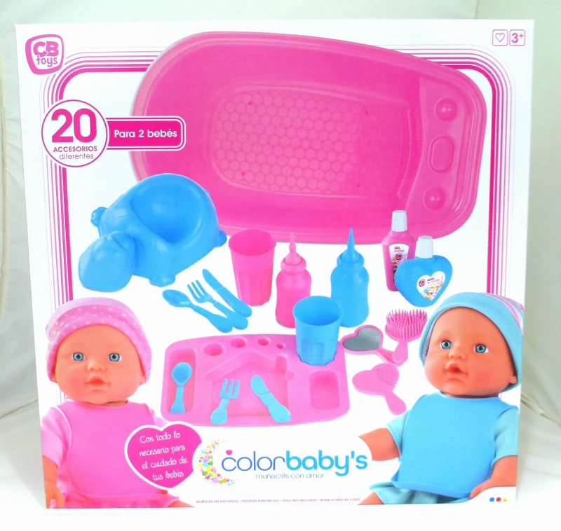 Set Accesorios Bebé para Muñecos 20 Piezas con Bañera, 36x10x36 Cm, Rosa y Azul