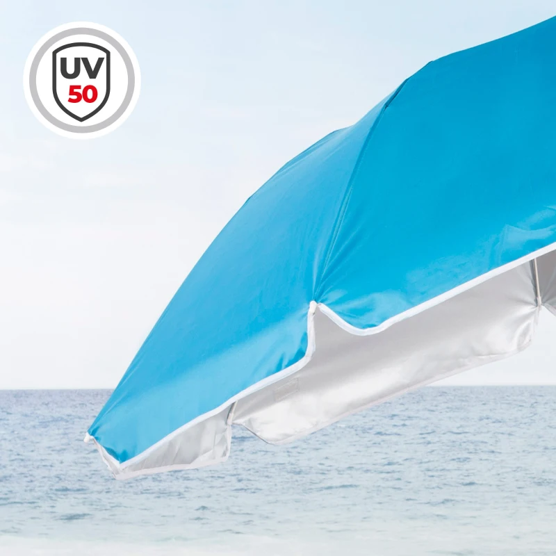 Sombrilla de Playa Plegable 8 Varillas Mástil Regulable, 180 Cm, Azul