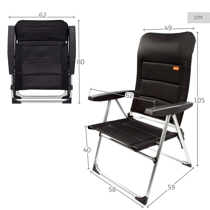 Silla Plegable Acolchada Deluxe Multiposición Aktive Garden, 49x59x105 Cm, Negro