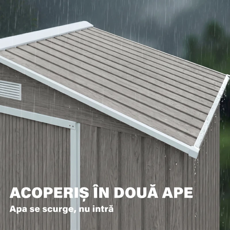 Outsunny Căsuță de Grădină din Metal cu Guri de Aerisire și Uși Duble Culisante, 2,1x1,3m, Maro Deschis(m-7)