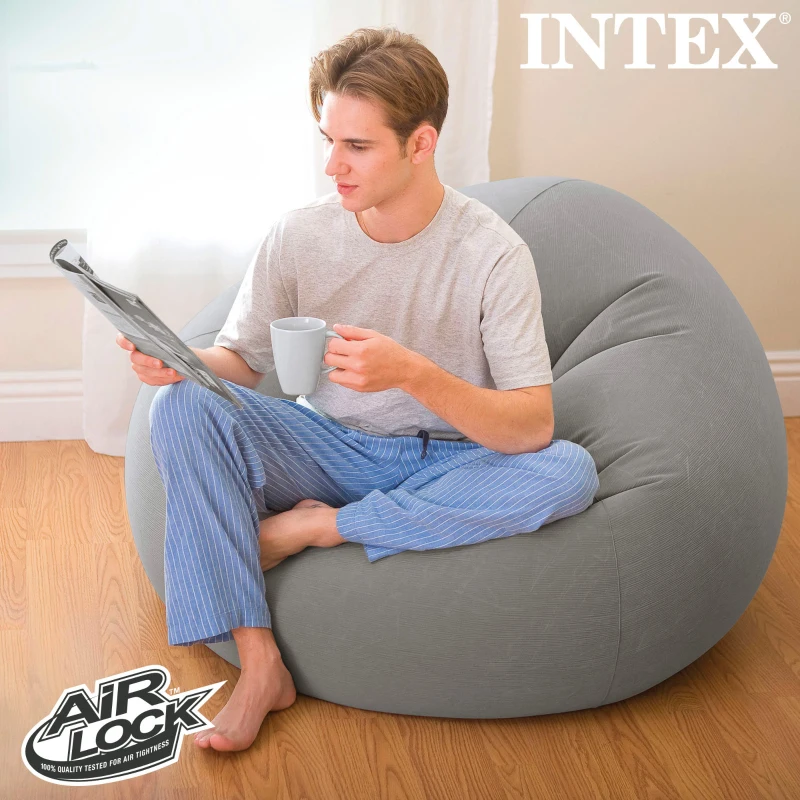 Sillón Hinchable Intex Acolchado Aterciopelado, 114x114x71 Cm, Gris