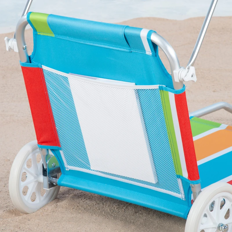 Carro Playa Tumbona 2 en 1 Estructura Aluminio 600D y Cojín Acolchado, 54x11x66 Cm, Azul