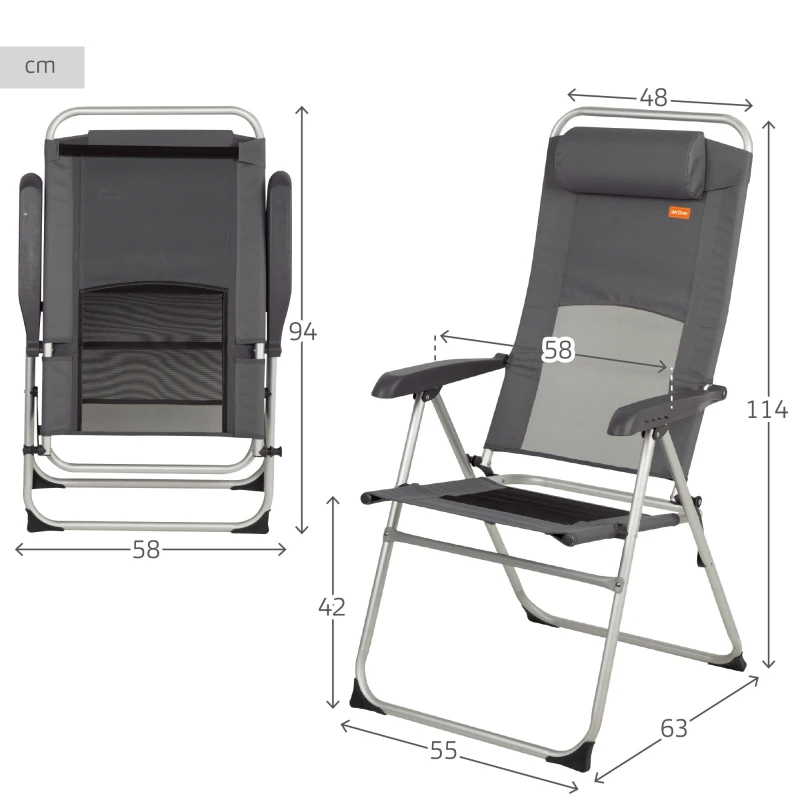 Silla Plegable Jardín Aktive Reclinable 6 Posiciones, 58x11x94 Cm, Gris