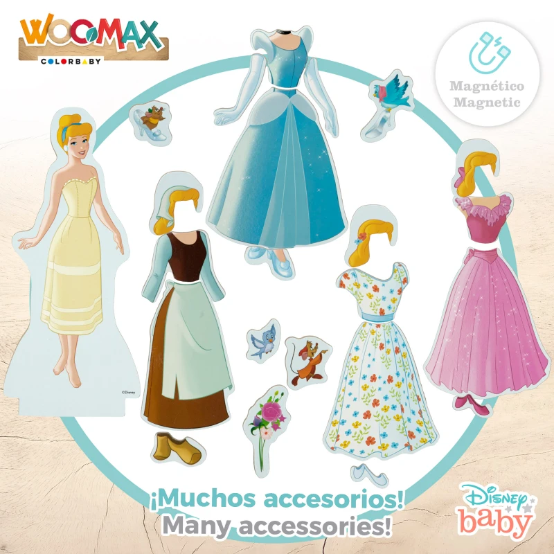 Puzzle Magnético Princesas Disney WOOMAX, 45 Piezas de Madera Natural, 32x3x28 Cm, Multicolor