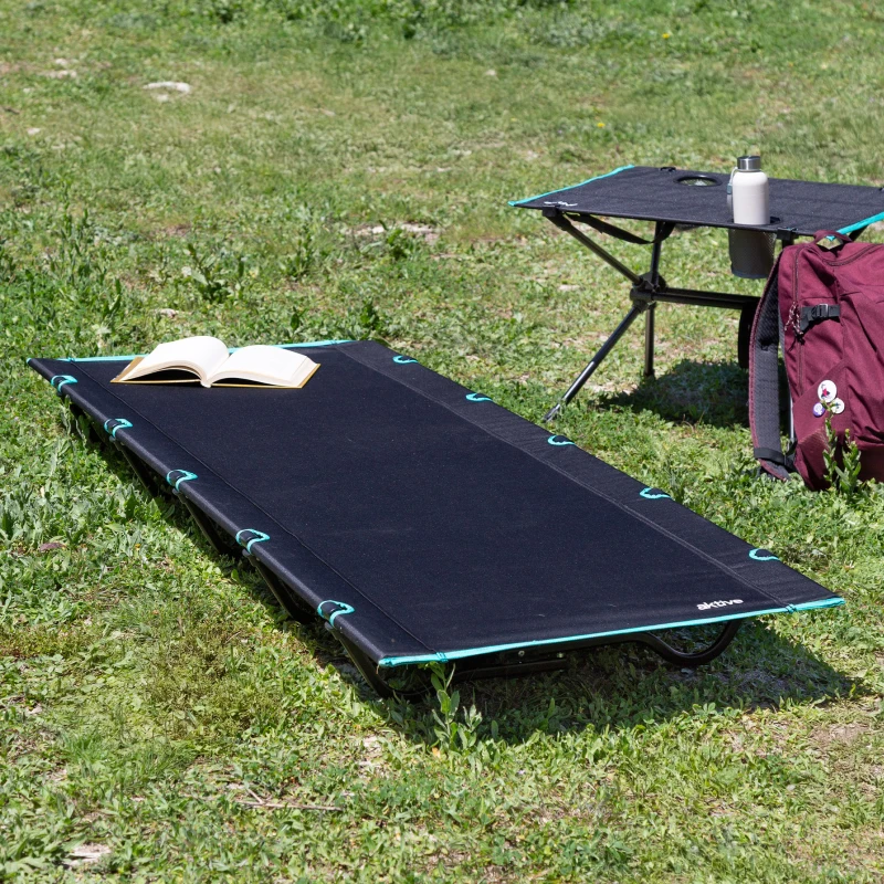 Cama Plegable Camping Elevada Aktive con Bolsa, 193x67x14,5 Cm, Negra