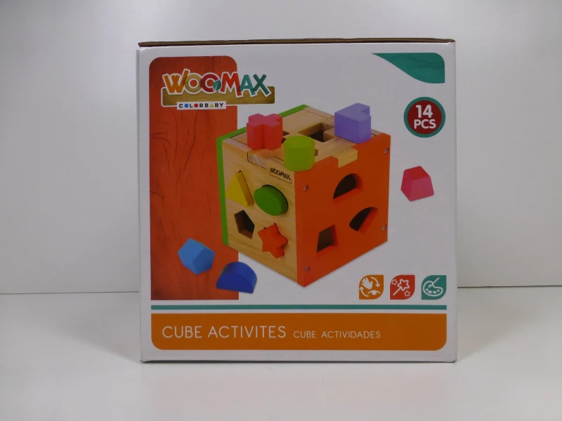 Cubo de Actividades de Madera 14 Figuras 15x15x15 Cm, Multicolor