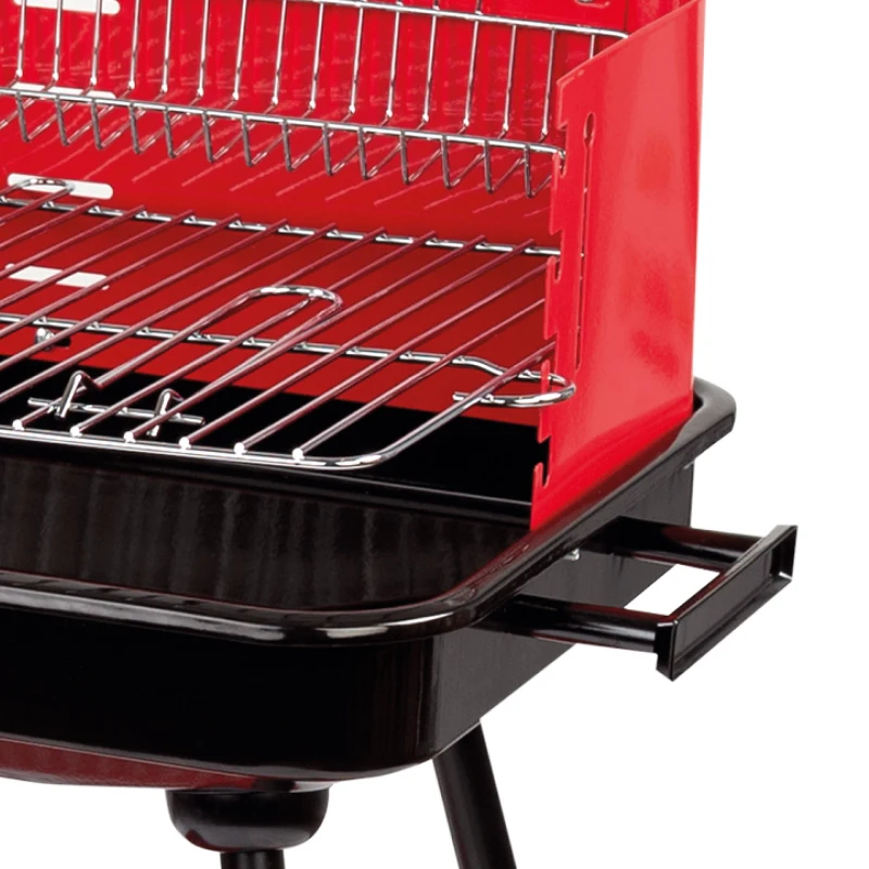Barbacoa de Carbón Portátil Aktive Parrilla Regulable 4 Alturas, 66x44x85 Cm, Rojo y Negro