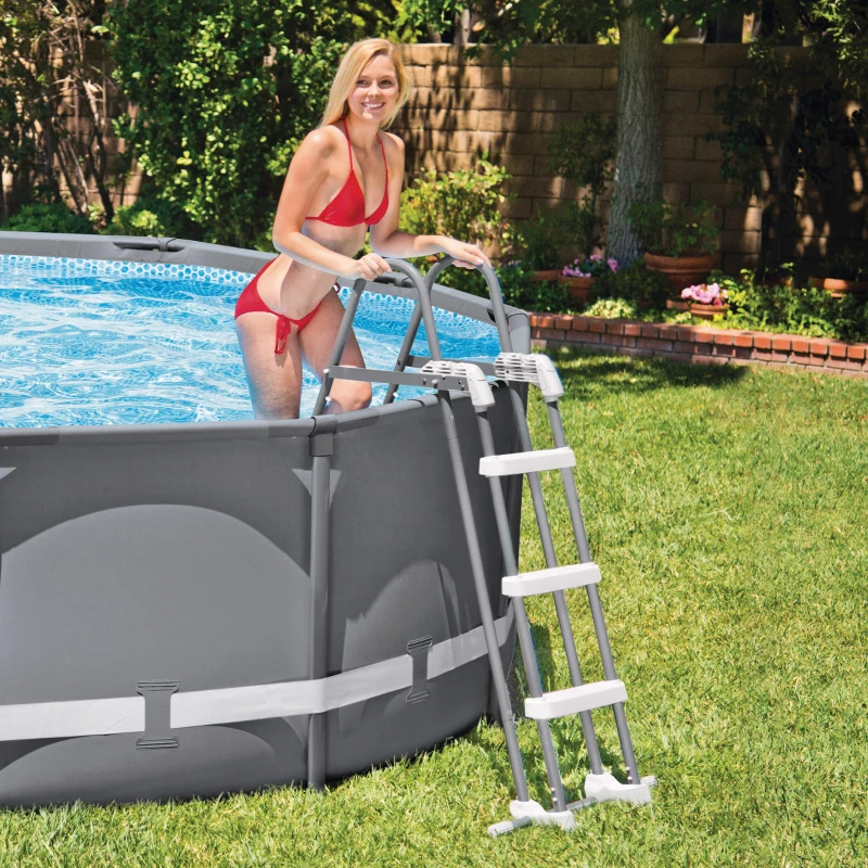 Escalera Piscina INTEX de Seguridad con Peldaños Extraíbles Antideslizantes, 91-107 Cm, Blanco