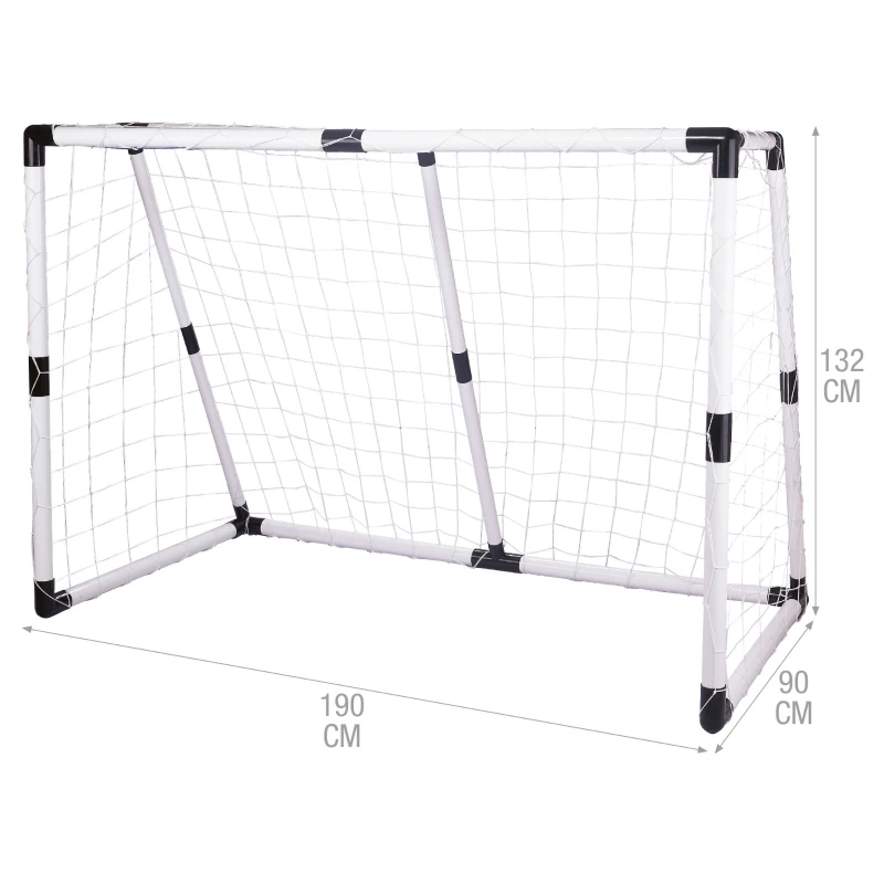 Portería de Fútbol Infantil Plegable con Balón y Bomba, 190x90x132 Cm, Blanco