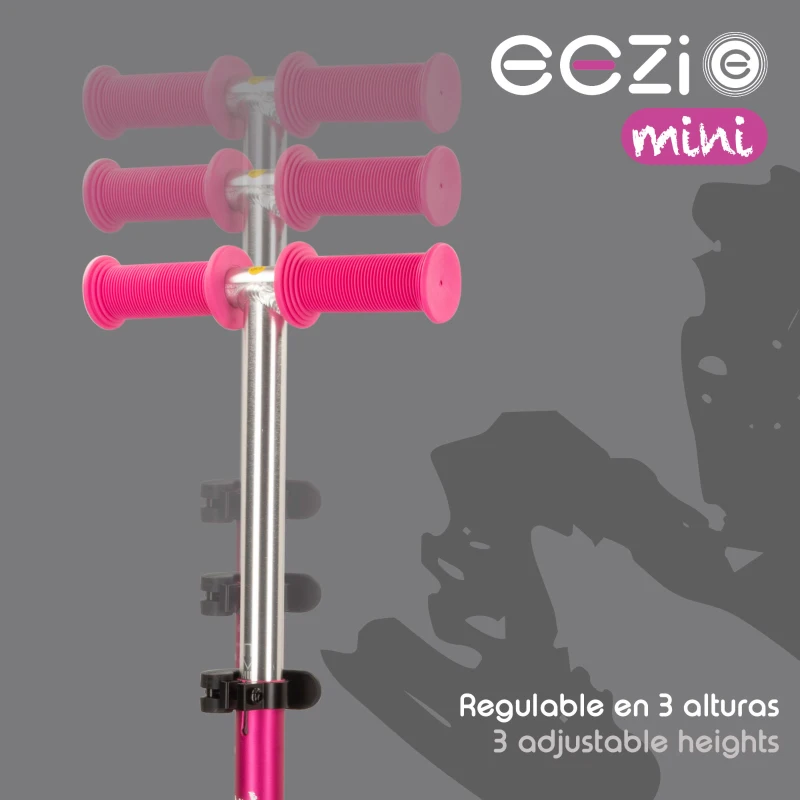 Patinete 3 Ruedas Infantil Aluminio Manillar Desmontable, 26x61x62,5 Cm, Fucsia