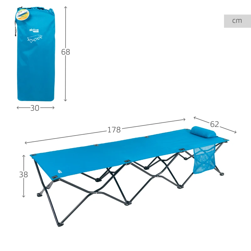 Cama Camping Plegable Aktive con Cojín Acolchado 178x65x36 Cm, Azul Marino