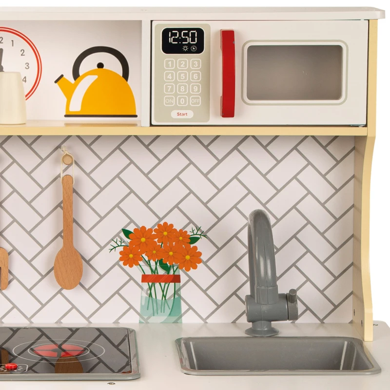 Cocina Infantil de Madera Woomax Eléctrica, 59,5x30x94,5 Cm, Madera Natural