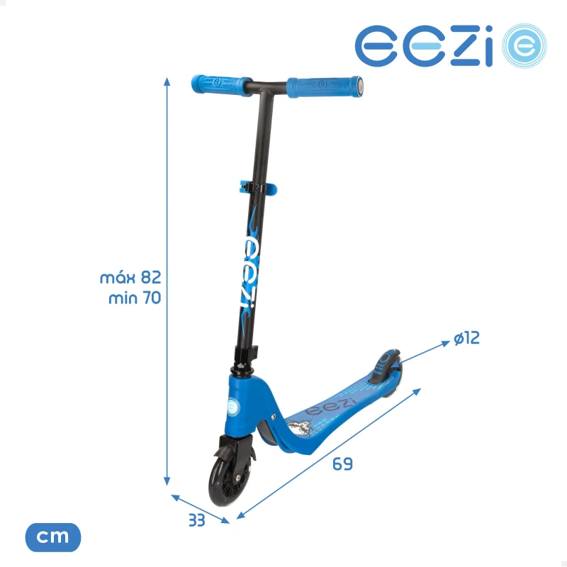 Patinete 2 Ruedas Luminosas, Manillar Regulable, 33x69x70-80 Cm, Azul