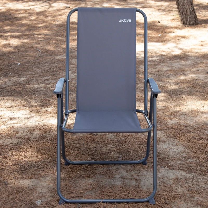 Silla Plegable de Camping con Topes Antivuelco, 53x5x81 Cm, Gris