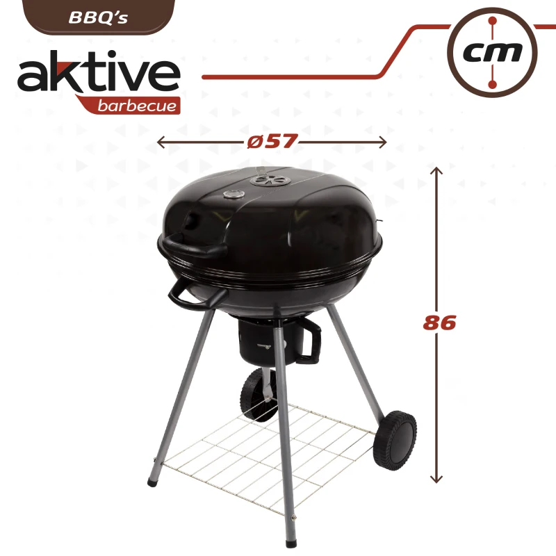 Barbacoa de Carbón Portátil con Tapa y Termómetro, 57x57x86 Cm, Negro