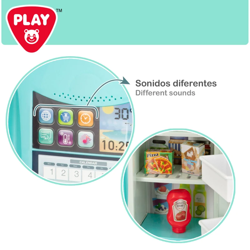 Frigorífico de Juguete PLAY Retro con Sonidos y Dispensador, 29x12x39,5 Cm, Azul