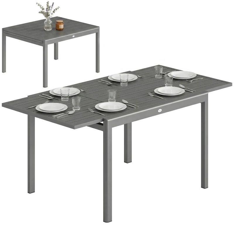 Outsunny Tavolo da Giardino Allungabile per 6-8 Persone con Piano a Doghe, in Alluminio, 110-170x90x75 cm, Grigio Scuro