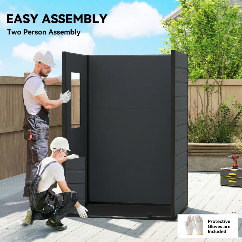 Outsunny 4 x 3 ft Plastic Garden Shed with Floor, Outdoor Storage Shed with Lockable Door, Window and Vent, Dark Grey