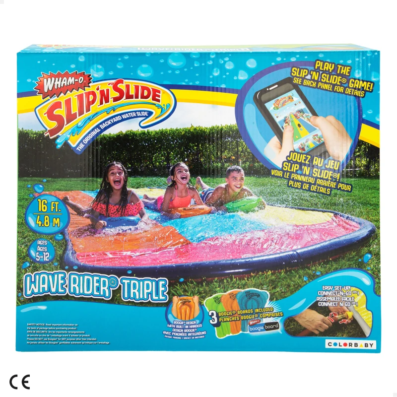 Slip 'N Slide Pista Deslizante Triple con 3 Tablas Hinchables, 4,8 M, Multicolor