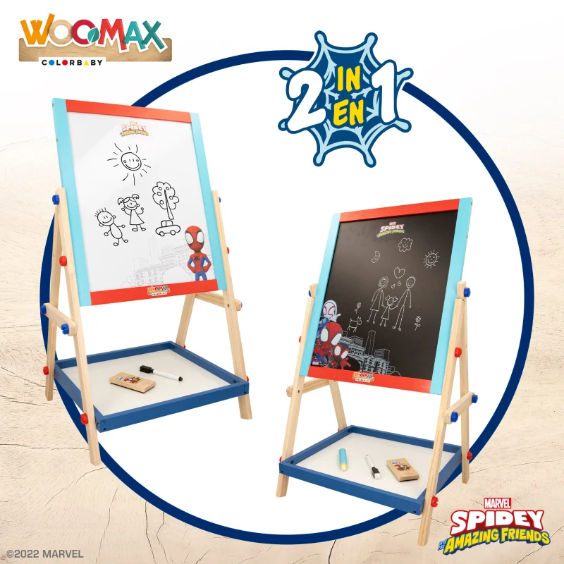 Pizarra Caballete Infantil Woomax 2 en 1 Doble Cara, 40x31,5x64,5 Cm, Multicolor