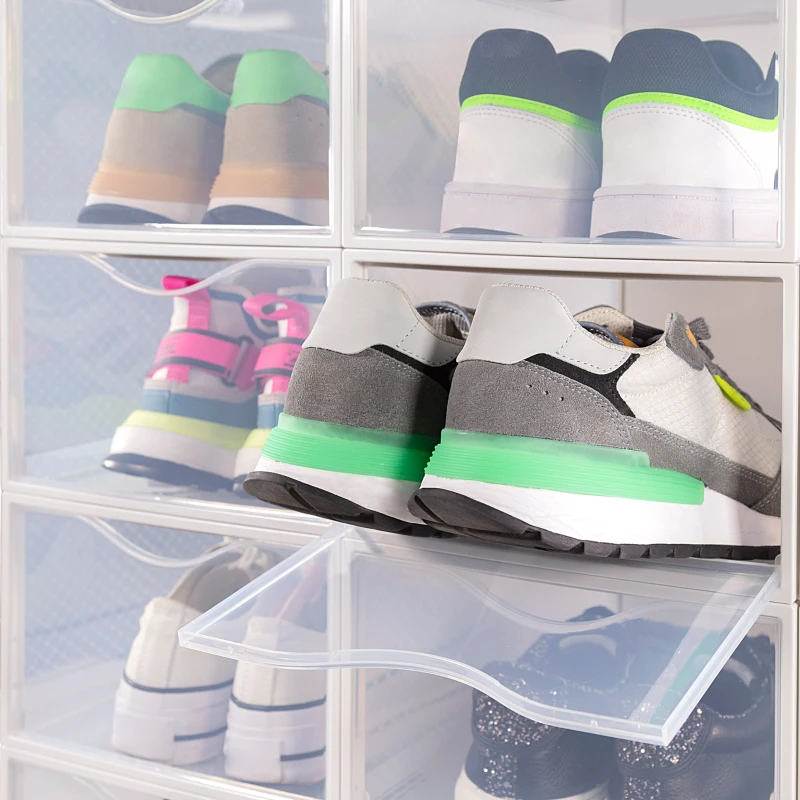 Pack 6 Cajas para Zapatos Transparentes Apilables Antivuelco, 23x33,5x14,5 Cm, Blanco