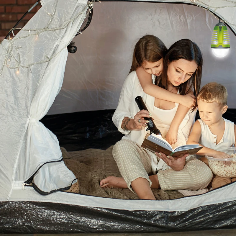 Lámpara Antimosquitos LED 2 en 1 Recargable, 9x9x15 Cm, Verde y Gris