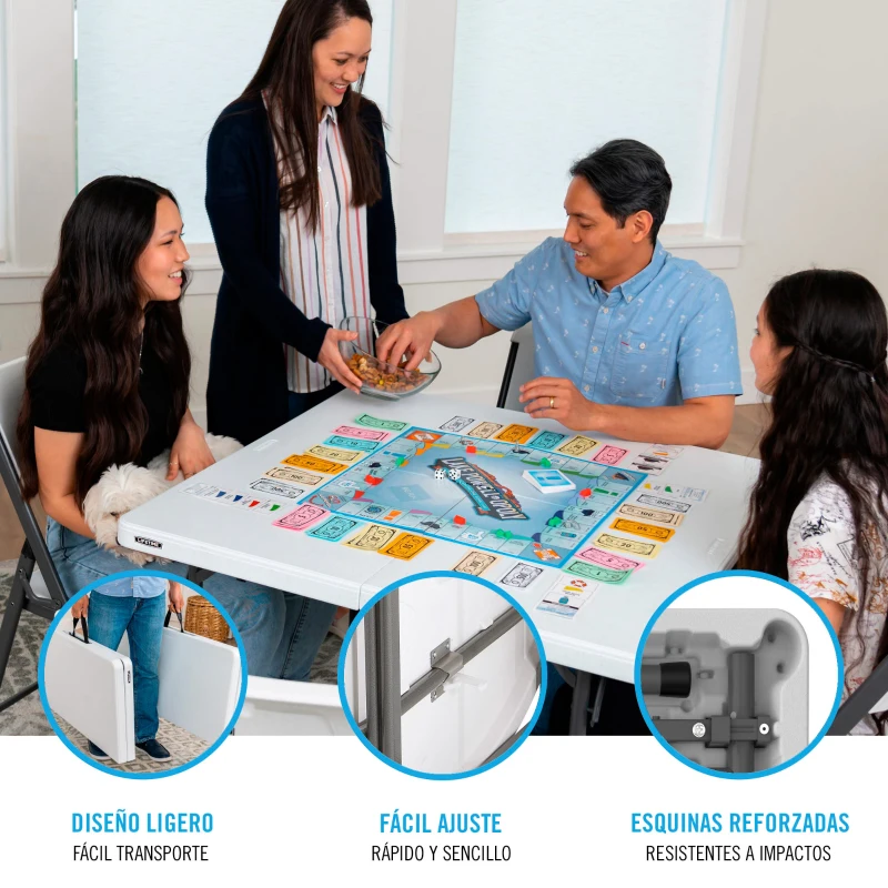 Mesa Plegable Cuadrada Lifetime, Tablero de Polietileno 38 Mm, 94x94x74 Cm, Blanco