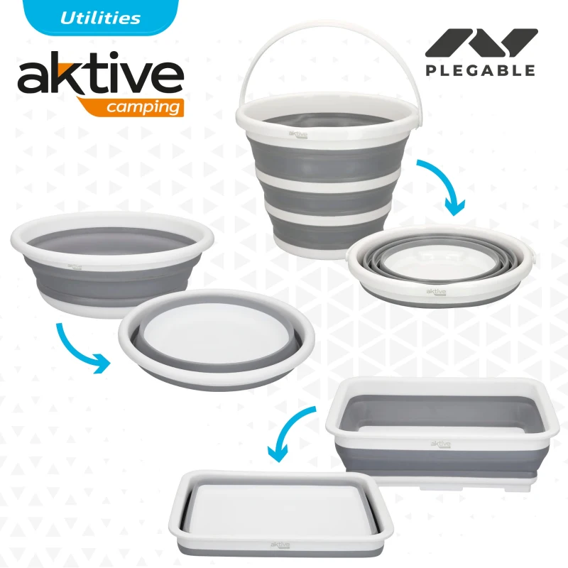 Conjunto 3 Piezas Cubos Plegables Aktive, 37x27x12 Cm, Gris y Blanco