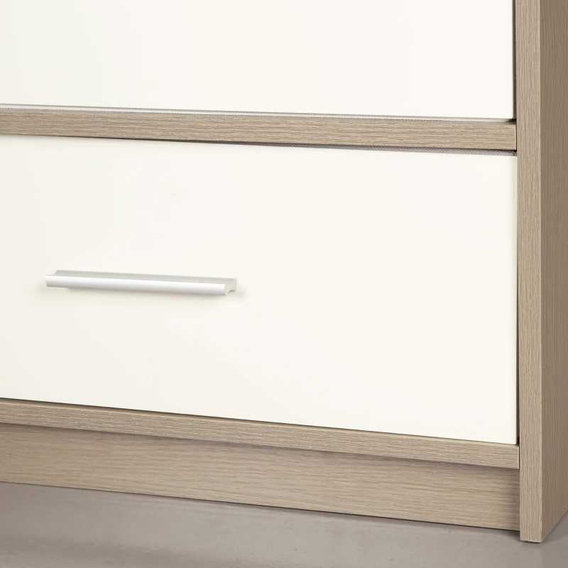 Cómoda Vertical 5 Cajones en MDF y Tela, 58x30x112 Cm, Madera y Blanco