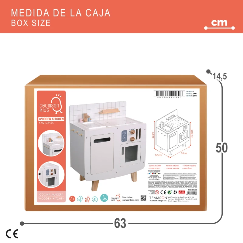 Cocina Infantil de Madera Retro Teamson, 55x30x63 Cm, Madera Natural