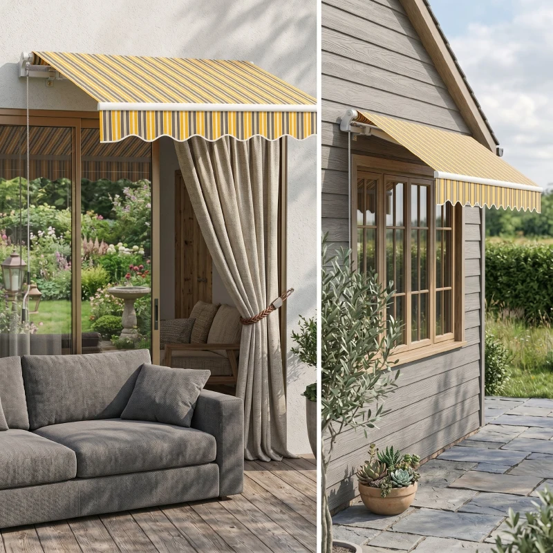 Outsunny Copertină de Soare Retractabilă pentru Exterior cu Brațe și Deschidere Manuală, 350x250 cm, Galben
