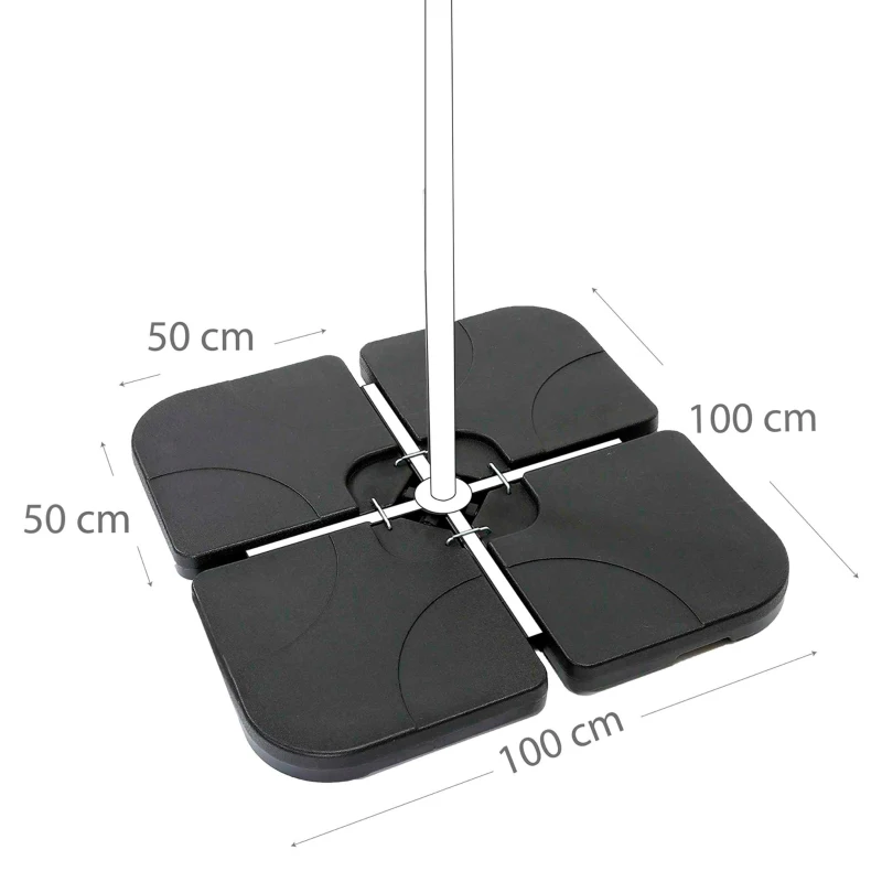 Base Parasol Rellenable Cuadrada 4 Piezas 50x50x7,5 Cm, Negro