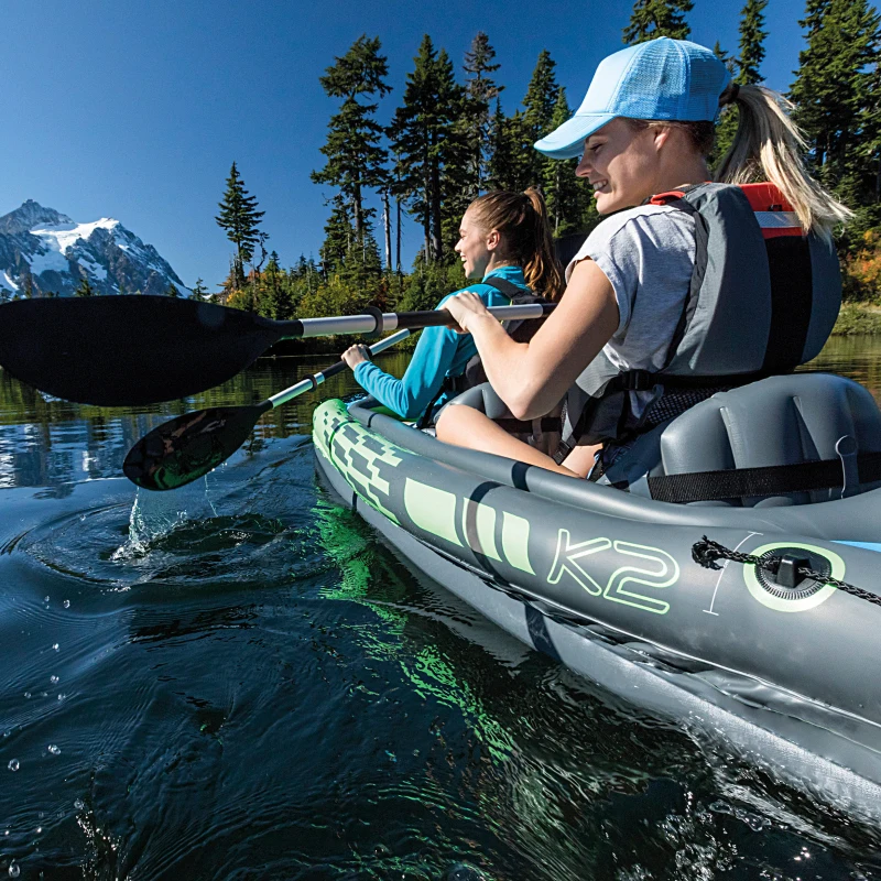 Kayak Hinchable Challenger K2 2 Plazas I-Beam y Suelo Hinchable, 351x76x38 Cm, Verde, Negro y Azul