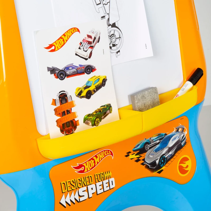 Pizarra Caballete Hot Wheels con Rotulador y Pegatinas, 57,5x7,5x61,0 Cm, Naranja y Azul