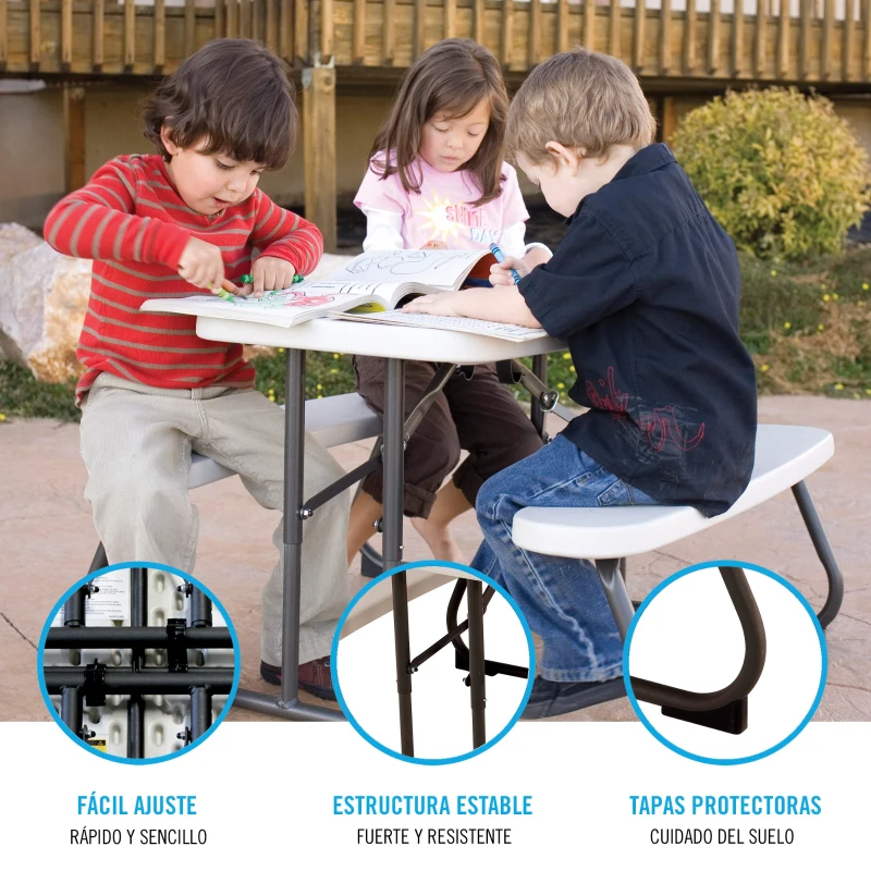 Mesa Plegable Picnic Infantil con Bancos Integrados, 82,5x90x53,5 Cm, Multicolor
