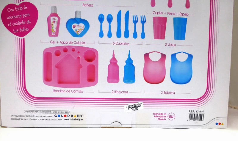 Set Accesorios Bebé para Muñecos 20 Piezas con Bañera, 36x10x36 Cm, Rosa y Azul