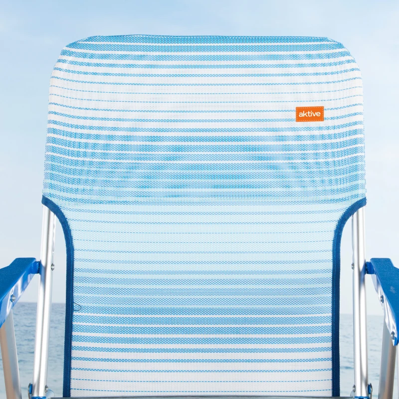 Silla de Playa Plegable Asiento Bajo Ligera, 55x6x60 Cm, Azul a Rayas