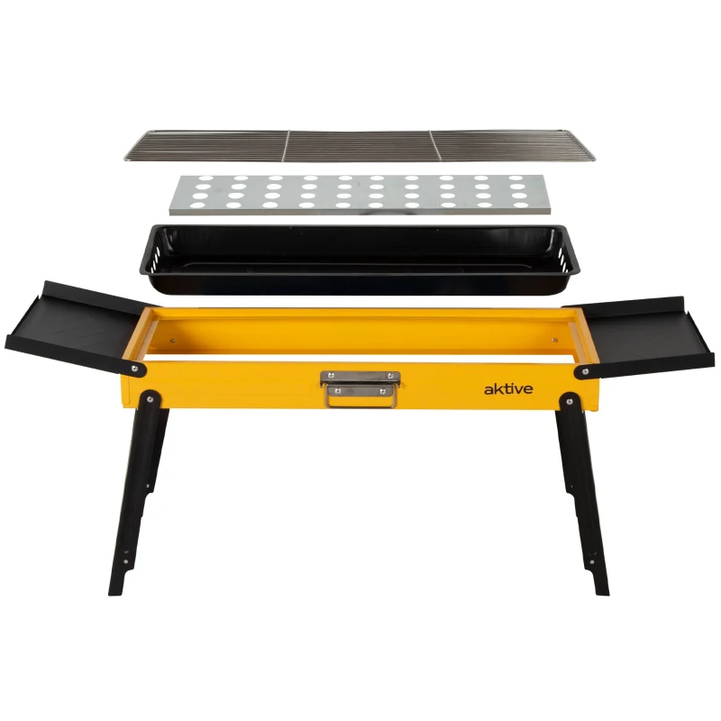 Barbacoa Plegable de Carbón, Bandejas Laterales, 89x22x32 Cm, Negro