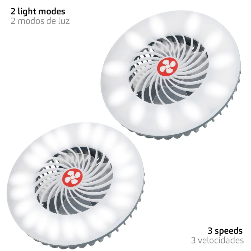 Lámpara LED Portátil 3 en 1 Recargable con Ventilador y Batería Externa, 17x6x17 Cm, Blanco